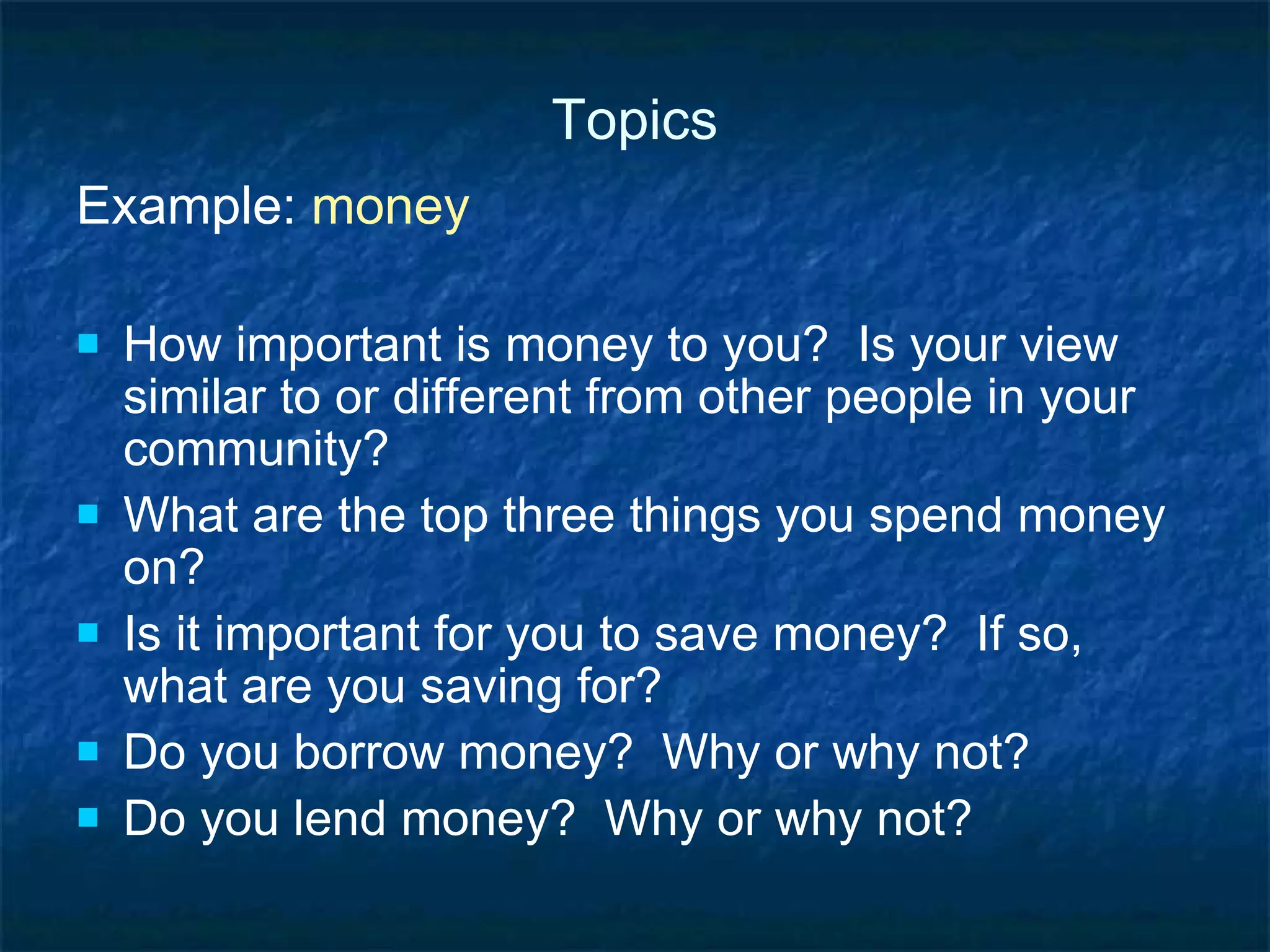 Topics Do you think rich people should engage in philanthropy?  If so, what causes should they support or how should they do it?  (Think, for example, of the Bill and Melinda Gates Foundation, or the Aga Khan Foundation.) Do you think everyone should engage in charitable giving?  If you give away money, how do you do it (for example, within your extended family, to a religious institution, to an international organization like UNICEF or the Red Cross/Crescent)?  How would you define “rich”?  “poor”?  Do these definitions vary according to the place or time we’re considering? 