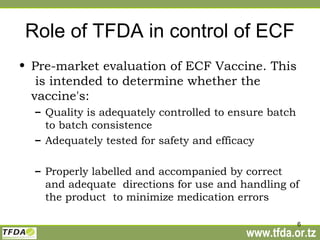 The role of (Tanzania Food and Drugs Authority) TFDA in the control of East Coast Fever 