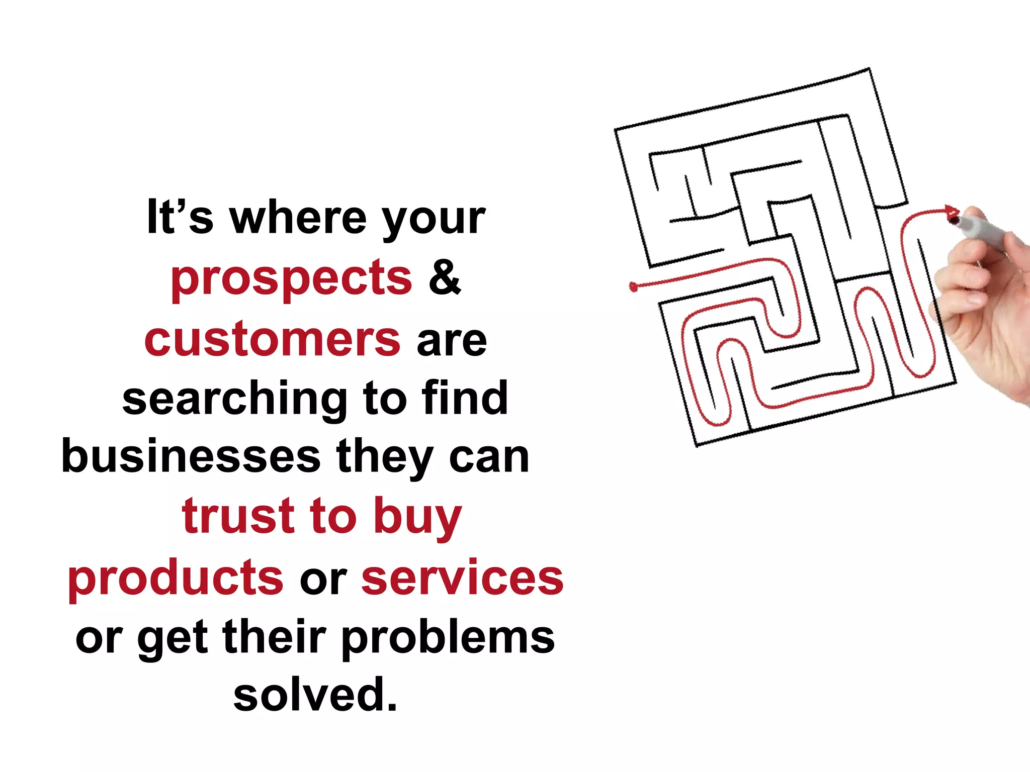 It’s where your
     prospects &
   customers are
  searching to find
businesses they can
    trust to buy
products or services
or get their problems
        solved.
 