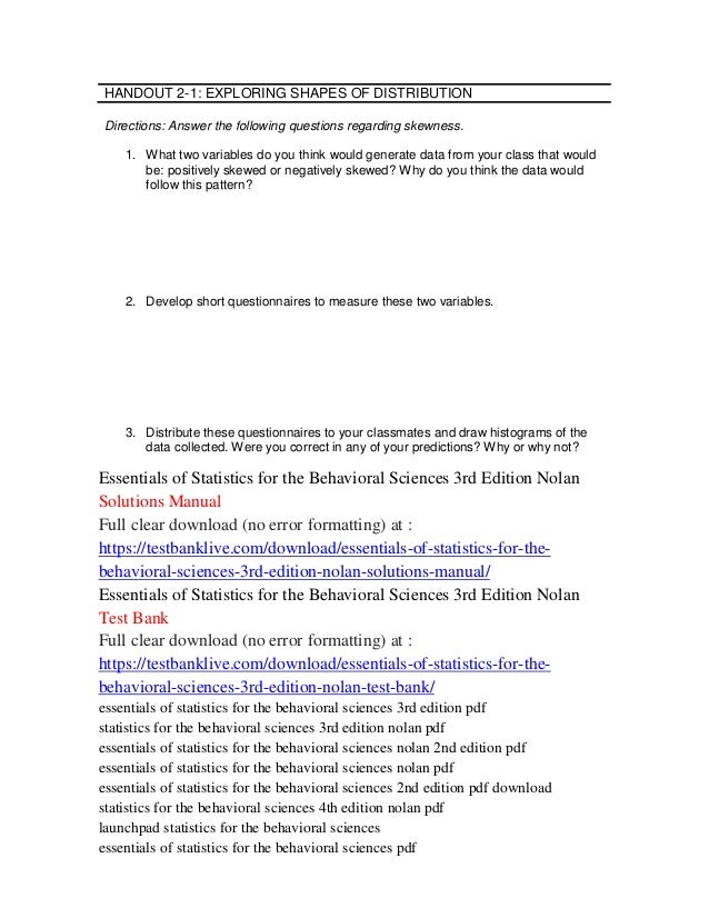 Essentials of statistics for the behavioral sciences 3rd edition nola…