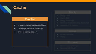 ● Improve server response time
● Leverage browser caching
● Enable compression
Minify
● Minify HTML
● Minify CSS
● Minify JavaScript
● Remove render-blocking JavaScript
● Optimize CSS Delivery
Image
● Image Optimize
● Webp
Remove
● Remove query strings
● Remove WP Emoji
 