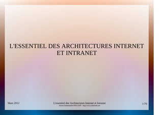 L'ESSENTIEL DES ARCHITECTURES INTERNET
               ET INTRANET




Mars 2012    L'essentiel des Architectures Internet et Intranet          1/76
                  Auteur Emmanuelle POULAIN – http://www.idnetinfo.net
 
