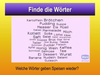 Finde die Wörter




Welche Wörter geben Speisen wieder?
 