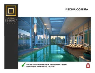 PISCINA COBERTA
* Material preliminar, sujeito à alteração.
PISCINA COBERTA CLIMATIZADA (AQUECIMENTO SOLAR)
COM RAIA DE 20M E LATERAL EM VIDRO
 