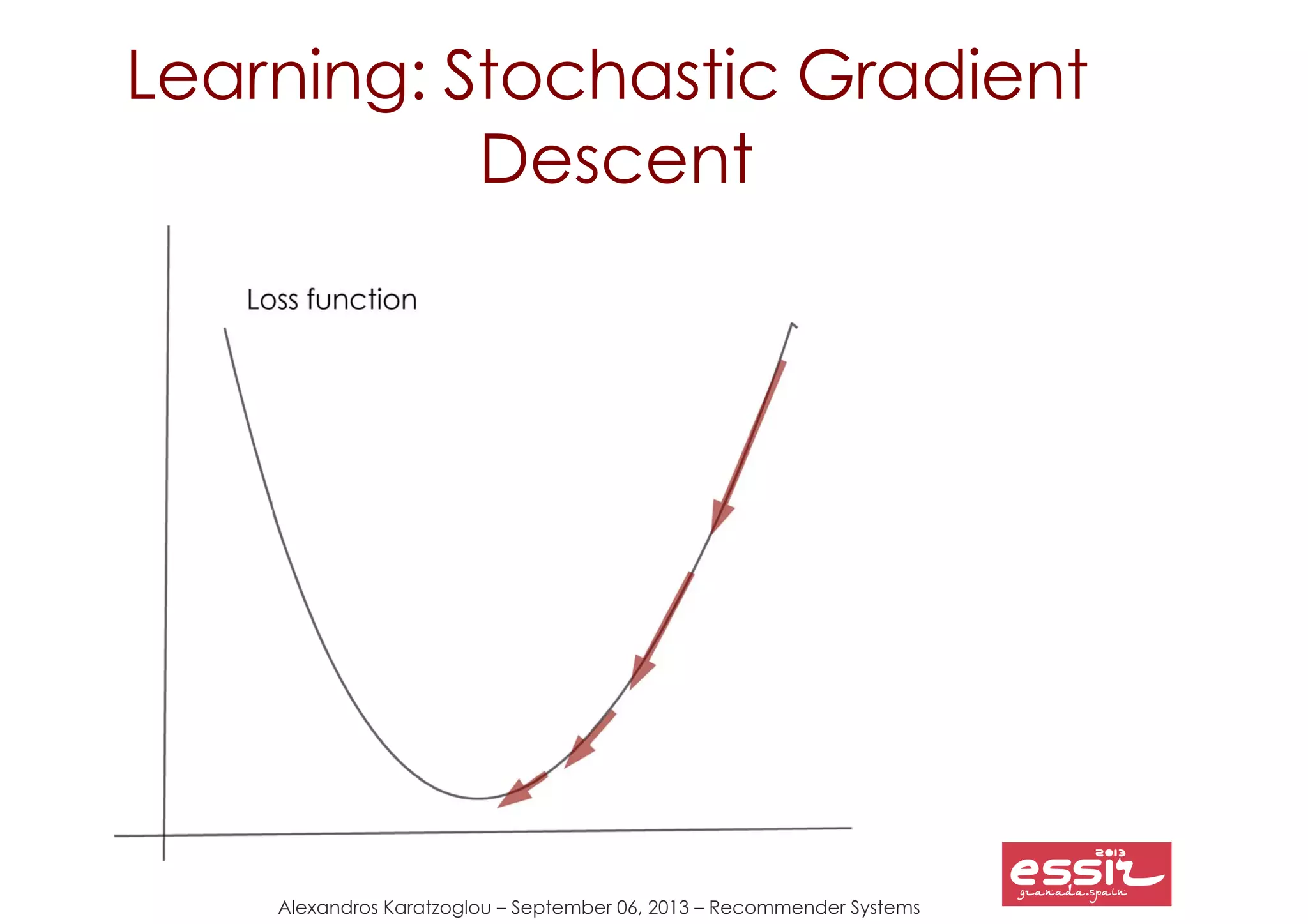 Alexandros Karatzoglou – September 06, 2013 – Recommender Systems
Learning: Stochastic Gradient
Descent
 