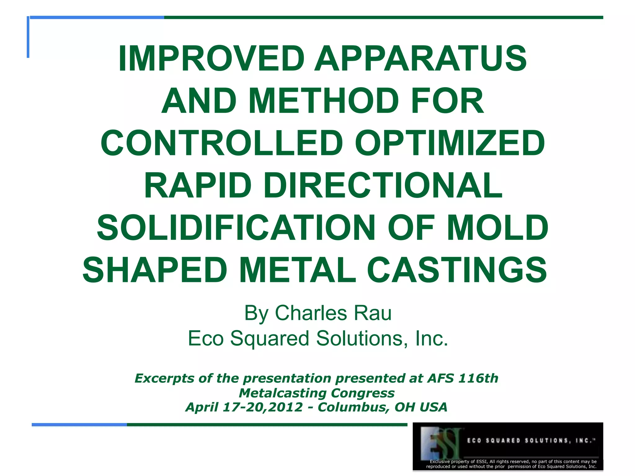 ESSI's Presentation to the Metal Casting Congress PPT