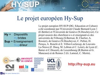 Session S3.4
Enseignant Chercheur
© M. Lebrun, Novembre 2014
Le projet européen Hy-Sup
http://hy-sup.eu
Hy = Dispositifs
H...