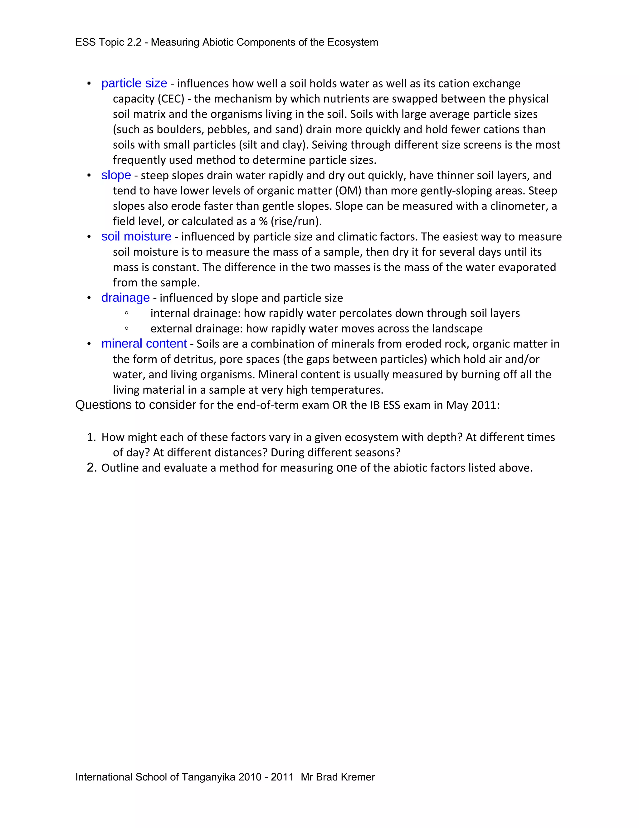 View of Ess topic 2.2 measuring abiotic components of the ecosystem | DOC