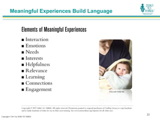 Meaningful Experiences Build Language




                                            Photo credit: Rubber Ball




                                                                        23
Copyright © 2011 by ZERO TO THREE
 