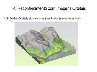 4. Reconhecimento com Imagens Orbitais
4.2- Dados Orbitais de sensores tipo Radar (sensores ativos);
 