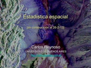 Estadística espacial
[en construcción al 26-2-13]
Carlos Reynoso
UNIVERSIDAD DE BUENOS AIRES
http://carlosreynoso.com.ar
 