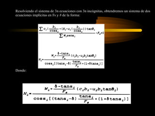 Resolviendo el sistema de 3n ecuaciones con 3n incógnitas, obtendremos un sistema de dos
ecuaciones implícitas en Fs y 8 de la forma:




Donde:
 