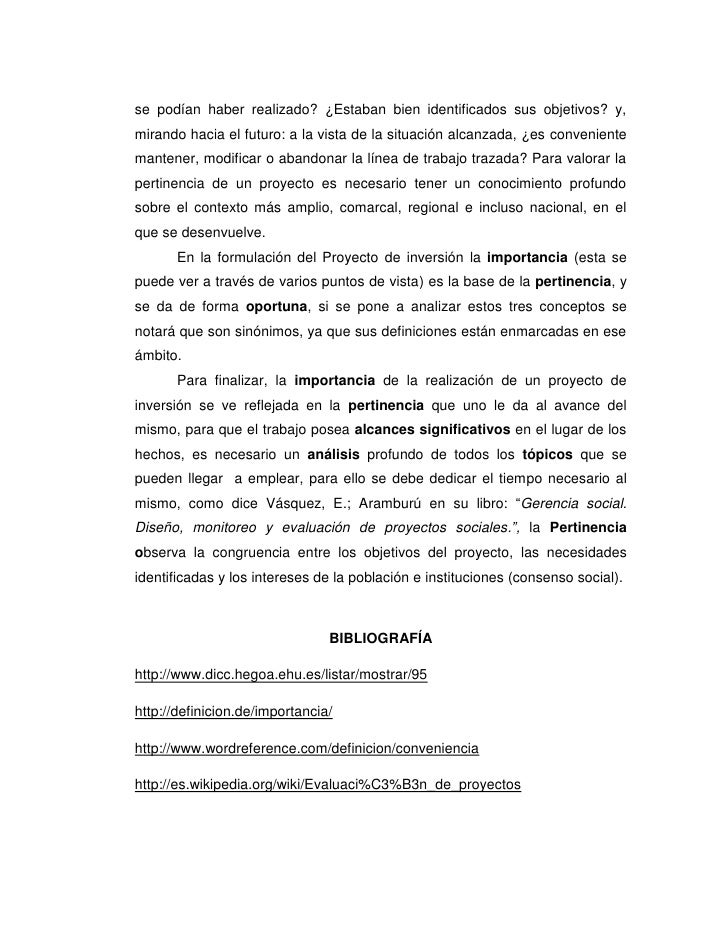 Establecer importancia y pertinencia de la formulacion de