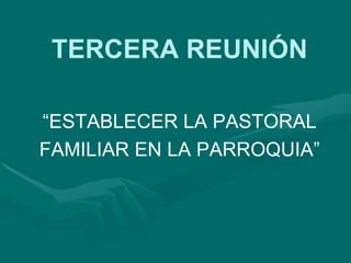 TERCERA REUNIÓN
“ESTABLECER LA PASTORAL
FAMILIAR EN LA PARROQUIA”
 