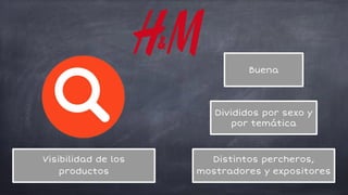 Buena
Divididos por sexo y
por temática
Distintos percheros,
mostradores y expositores
Visibilidad de los
productos
 