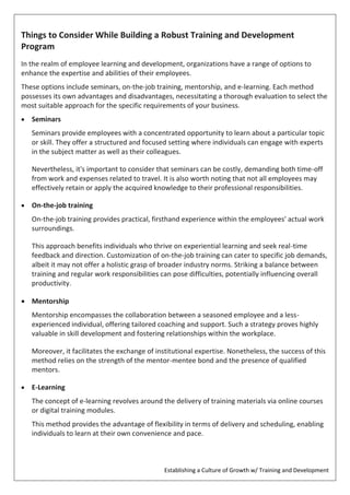 Establishing a Culture of Growth w/ Training and Development | PDF