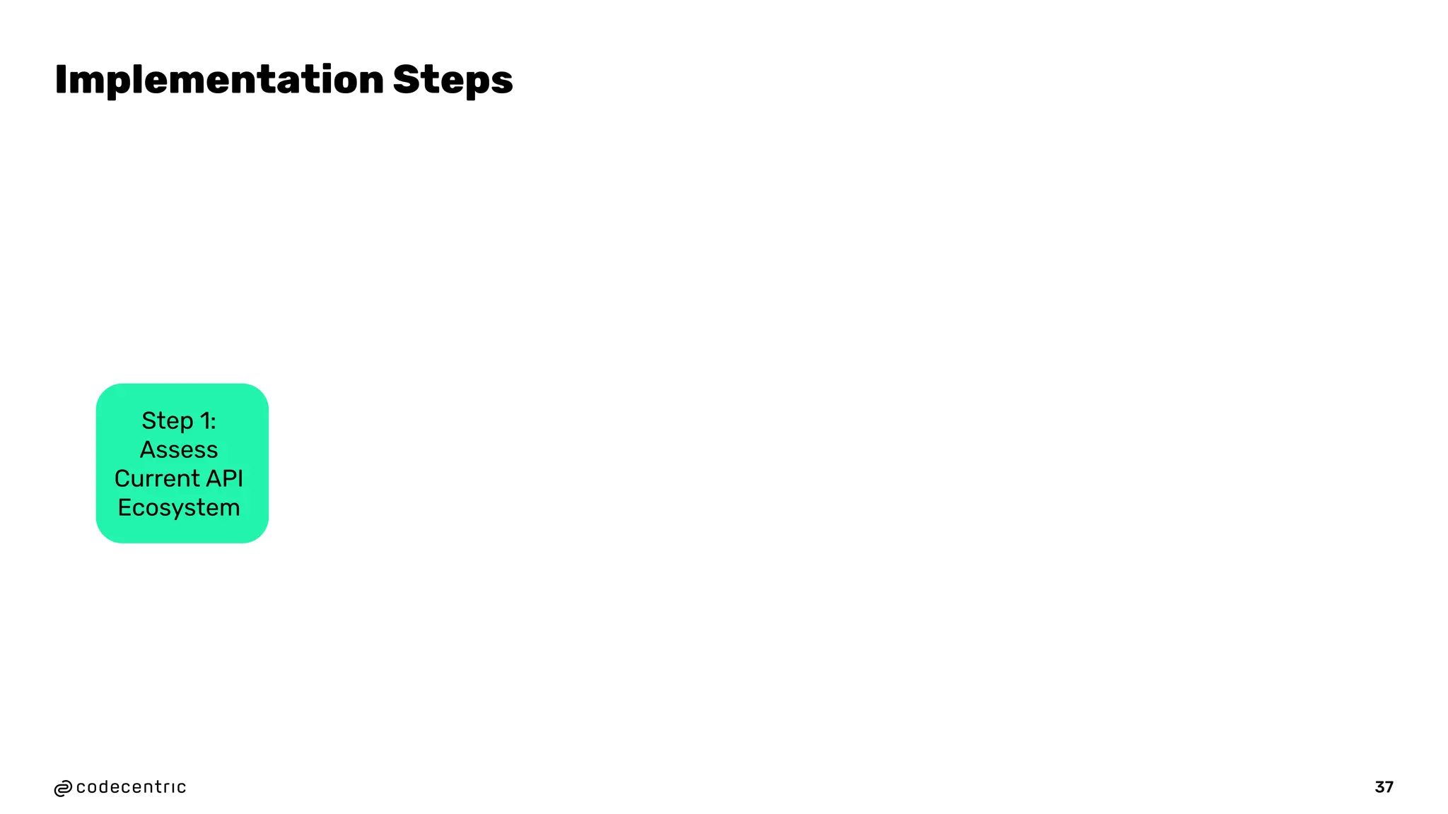 Implementation Steps
37
Step 1:
Assess
Current API
Ecosystem
 