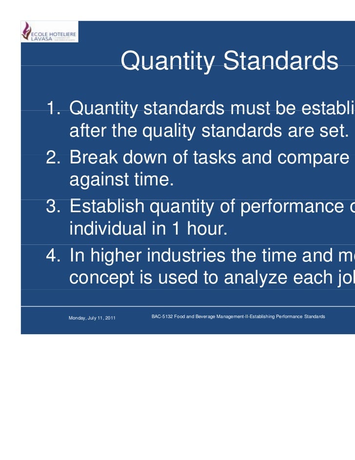 Establishing performance standards