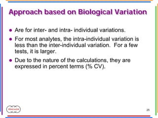 25
Approach based on Biological Variation
Approach based on Biological Variation
z Are for inter- and intra- individual va...