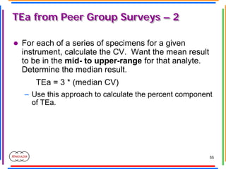 55
TEa from Peer Group Surveys – 2
TEa from Peer Group Surveys – 2
z For each of a series of specimens for a given
instrum...