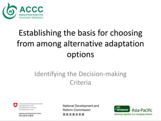 Establishing the basis for choosing
from among alternative adaptation
options
Identifying the Decision-making
Criteria
 