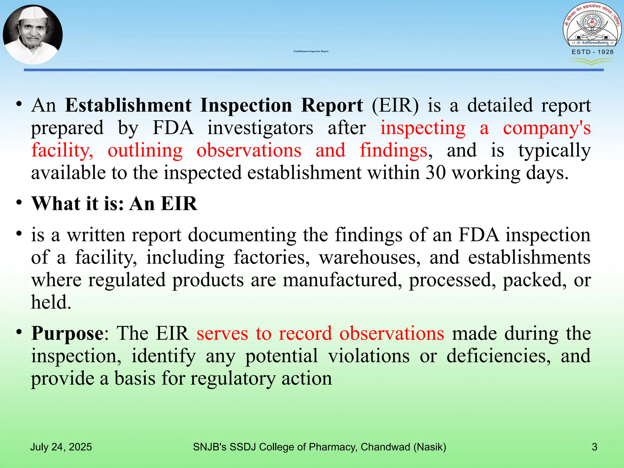 Iso Inspection Deficiency Establishment Inspection Report, Warning letters, Recall, Seizure and ...