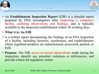 Establishment Inspection Report, Warning letters, Recall, Seizure and ...