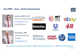 © 2019 Asia PMO
Asia PMO – Team, Clients & Experiences
3
Carsten Ley PMP - CCXP
OKR, CX & Project Consultant
carsten@asiap...