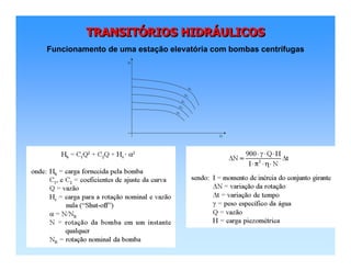 TRANSITÓRIOS HIDRÁULICOSTRANSITTRANSITÓÓRIOS HIDRRIOS HIDRÁÁULICOSULICOS
Funcionamento de uma estação elevatória com bombas centrífugas
 