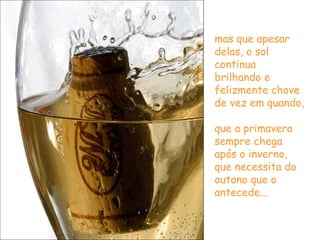 mas que apesar delas, o sol continua brilhando e  felizmente chove de vez em quando,  que a primavera sempre chega após o inverno,  que necessita do outono que o antecede...  