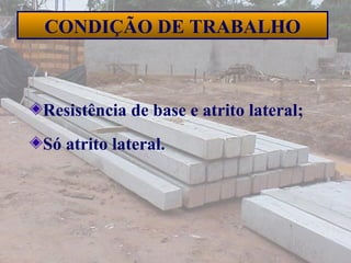 37
CONDIÇÃO DE TRABALHO
Resistência de base e atrito lateral;
Só atrito lateral.
 