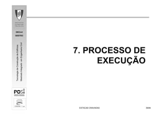 DECivil
GESTEC
3535/84/84
TecnologiadaConstruçãodeEdifícios
MestradoIntegradoemEngenhariaCivil
7. PROCESSO DE
EXECUÇÃO
ESTACAS CRAVADASESTACAS CRAVADAS
 