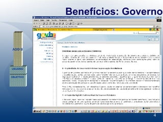 Benefícios: Governo OBJETIVO USUÁRIO E-GOV 
