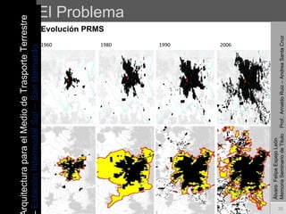 El Problema Evolución PRMS   Álvaro  Felipe Espejo León  Memoria Seminario de Titulo  Prof.: Arnaldo Ruiz – Andrea Santa Cruz 1960 1980 1990 2006 Arquitectura para el Medio de Trasporte Terrestre –  Estación Intermodal Sur – San Bernardo Arquitectura para el Medio de Trasporte Terrestre –  Estación Intermodal Sur – San Bernardo 