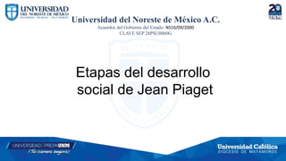 Universidad del Noreste de México A.C.
Acuerdos del Gobierno del Estado: NS10/09/2000
CLAVE SEP 28PSU0060G
..
Etapas del desarrollo
social de Jean Piaget
 