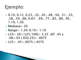Definir el numero de clases:Con la formula: Donde K es: total de datos igualar a 2kPor lo tanto  seria:K=(log70)/(log2)= 6.12 =6!!!!!Determinar el intervalo de clases:i>H-L/K  donde:H=EL MAXIMO VALOR      L: MINIMO VALORi=53-11/6= >>7Por lo tanto  para indicar la distancia se le suma el dato menor al resultado :11+7= 18 