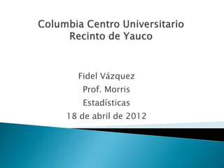 Fidel Vázquez
   Prof. Morris
   Estadísticas
18 de abril de 2012
 