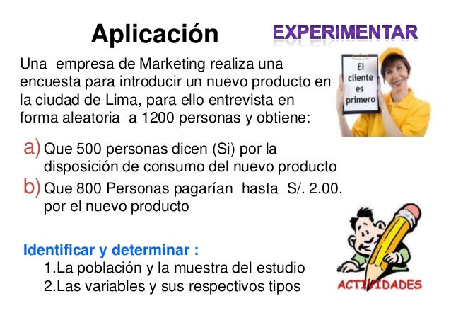 Aplicación Una empresa de Marketing realiza una encuesta para introducir un nuevo producto en la ciudad de Lima, para ello...