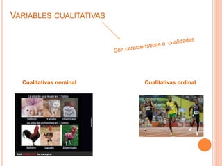 VARIABLES CUALITATIVAS 
Cualitativas nominal Cualitativas ordinal 
 