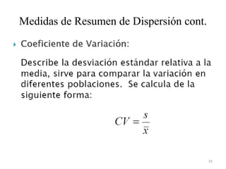 Medidas de Resumen de Dispersión cont.
55
 