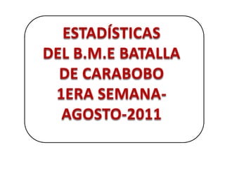 ESTADÍSTICAS DEL B.M.E BATALLA DE CARABOBO  1ERA SEMANA-AGOSTO-2011 