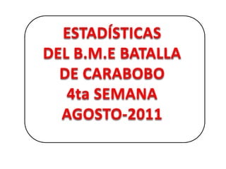 ESTADÍSTICAS DEL B.M.E BATALLA DE CARABOBO  4ta SEMANA AGOSTO-2011 