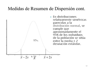 Medidas de Resumen de Dispersión cont.
52
 