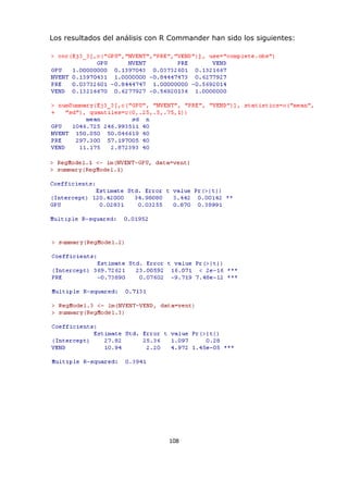 108
Los resultados del análisis con R Commander han sido los siguientes:
 