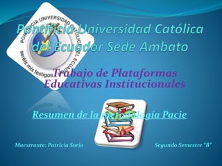 Trabajo de Plataformas
Educativas Institucionales
Resumen de la metodología Pacie
Maestrante: Patricia Soria Segundo Semestre “B”
 