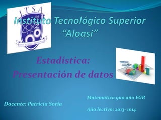 Estadística:
Presentación de datos
Docente: Patricia Soria
Matemática 9no año EGB
Año lectivo: 2013- 1014
 