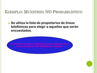 HETEROGENEIDAD POBLACIONAL
Cuanto mas heterogénea sea la población mayor
será su varianza poblacional lo que implicará
mayores tamaños muestrales.
Cuando se desconoce el valor de la varianza
poblacional se recurre al supuesto mas desfavorable,
asumiendo una varianza poblacional igual a 0,5.
0,5 significa que una unidad seleccionada tiene 50 %
de posibilidades de pertenecer o no a un grupo
específico dentro de la población

 