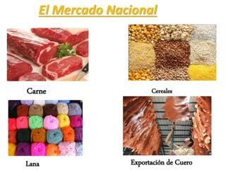 El Mercado Nacional
Carne Cereales
Exportación de CueroLana
 