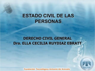 ESTADO CIVIL DE LAS PERSONAS DERECHO CIVIL GENERAL Dra. ELLA CECILIA RUYDIAZ EBRATT 
