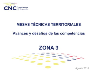 MESAS TÉCNICAS TERRITORIALES
Agosto 2016
Avances y desafíos de las competencias
ZONA 3
 